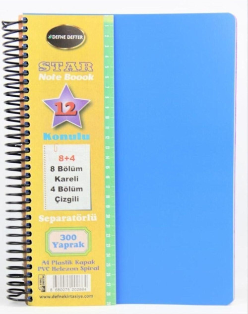 Star Ayraçlı Defter 8 Kareli + 4 Çizgili 300 yp A4