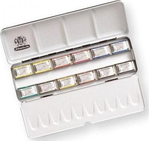 Horadam Aquarell Taş Sulu Boya 1/1 Tablet 12 Renk Metal Set