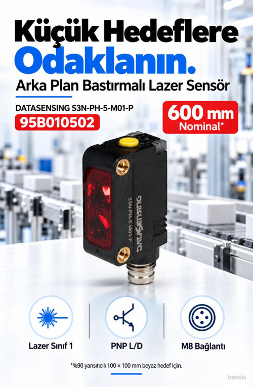 Datasensing S3N-PH-5-M01-P 600 mm lazer arka plan bastırmalı fotosel 95B010502