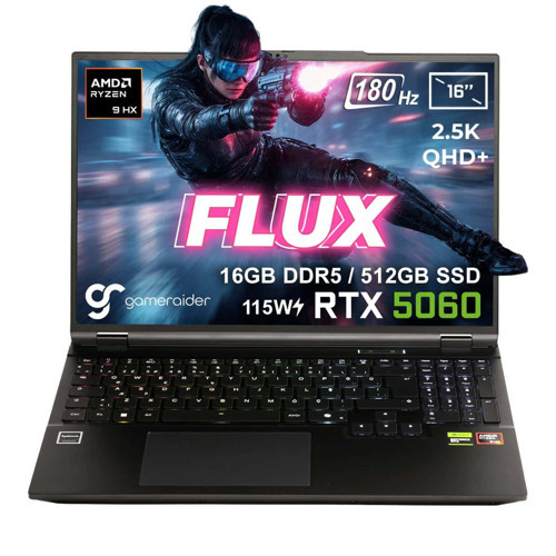 FLUX GR16 AMD Ryzen 9-8940HX GeForce RTX 5060 8GB 115W 16GB DDR5 512GB SSD 16 inç 2.5K QHD+ 180Hz FreeDos Gaming Laptop