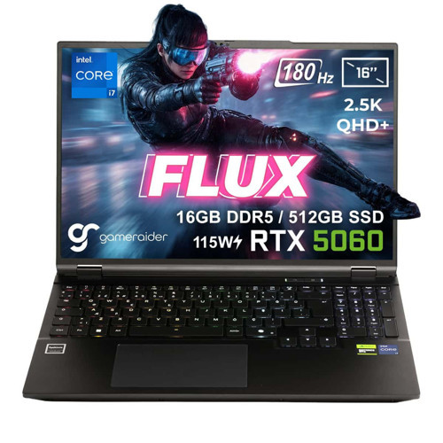 FLUX GR16 Intel Core i7-14650HX GeForce RTX 5060 8GB 115W 16GB DDR5 512GB SSD 16 inç 2.5K QHD+ 180Hz FreeDos Gaming Laptop