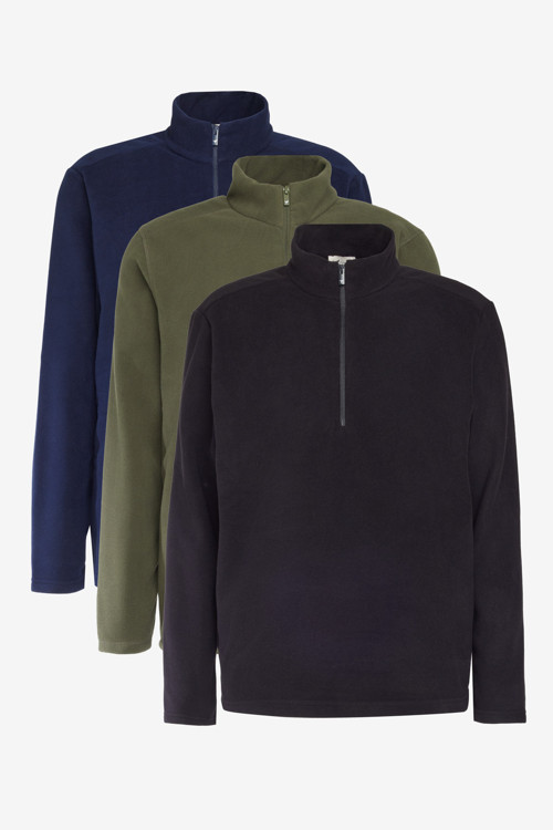 Erkek SIYAH-HAKI-LACI 3'lü Paket Standart Fit Bato Yaka Soğuk Geçirmez Sweatshirt Polar