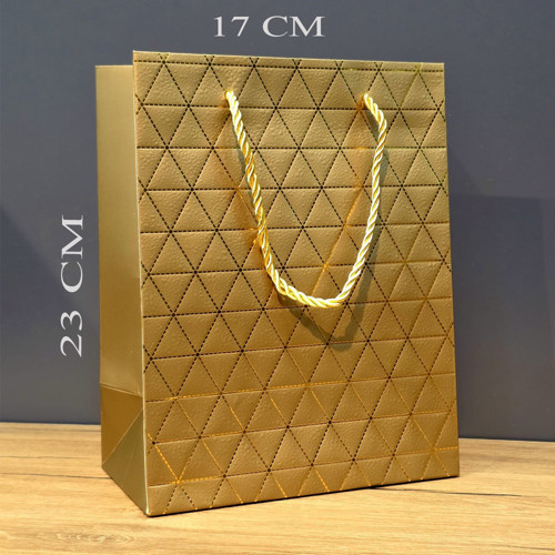 Gold Geometrik Desenli Orta Boy Karton Hediye Çantası