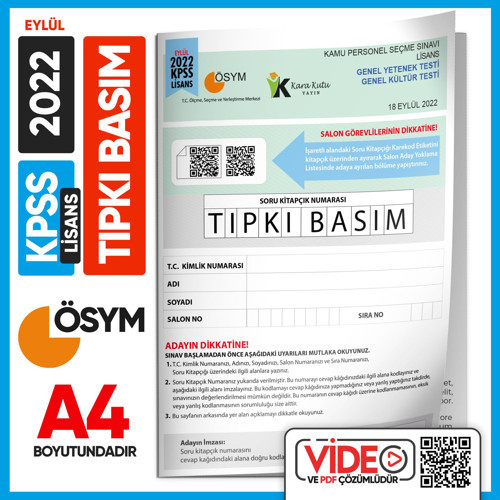 Eylül KPSS LİSANS GY-GK ÖSYM Tıpkı Basım Çıkmış Soru Kitapçığı (Video Çözümlü Türkiye Geneli)