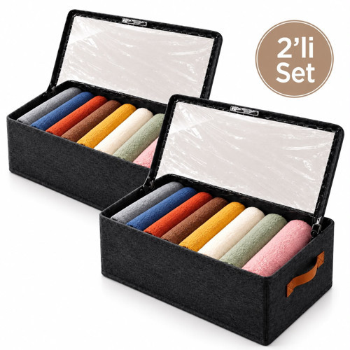 Dolap İçi Düzenleyici / Hurç / Şeffaf Kapaklı Çekmece 47x28x20 Cm - 2 Adet