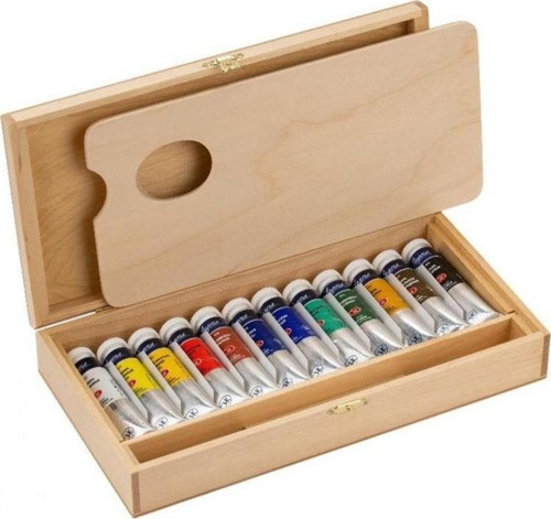 Ladoga Yağlıboya Hediye Seti 12 Renk x 18 ml Ahşap Kutu