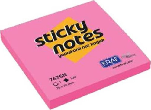 Yapışkanlı Not Kağıdı 76x76 mm 100 yp Neon Pembe 7676N-PK