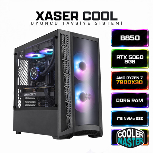 Cool X80 Ryzen 7 7800X3D 32GB DDR5 Ram 1TB M.2 NVMe SSD 8GB RTX5060 Sıvı Soğutmalı Oyuncu Bilgisayarı