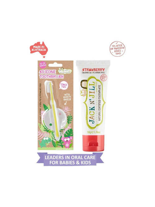Jack N' Jill Jack N Jill Bebek Diş Fırçalama Seti (Silikon Diş Fırçası + Çilek Aromalı Macun 50G)