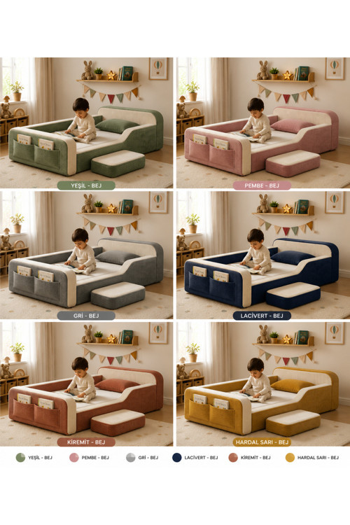 Dizanor Yeni Nesil Maxi Nest %100 Sünger ve Yıkanabilir Fermuarlı Kumaşa Sahip Bebek, Çocuk ve Genç Montessori Karyola Baza ve Başlık Yatağı Seti - 70 x 140 / Sarı Fitilli 5