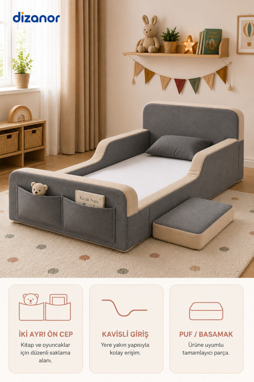 Dizanor Yeni Nesil Maxi Nest %100 Sünger ve Yıkanabilir Fermuarlı Kumaşa Sahip Bebek, Çocuk ve Genç Montessori Karyola Baza ve Başlık Yatağı Seti - 70 x 140 / Siyah 5