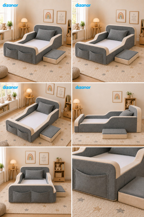 Dizanor Yeni Nesil Maxi Nest %100 Sünger ve Yıkanabilir Fermuarlı Kumaşa Sahip Bebek, Çocuk ve Genç Montessori Karyola Baza ve Başlık Yatağı Seti - 70 x 140 / Siyah 7