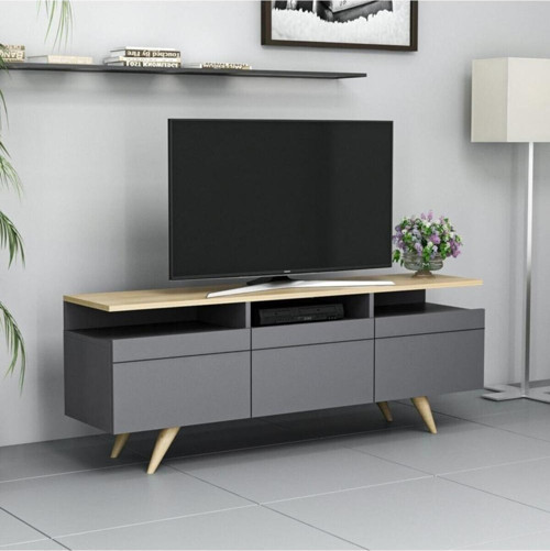 Berlin 150cm 3 Kapaklı Tv Ünitesi Antrasit/Safir Meşe