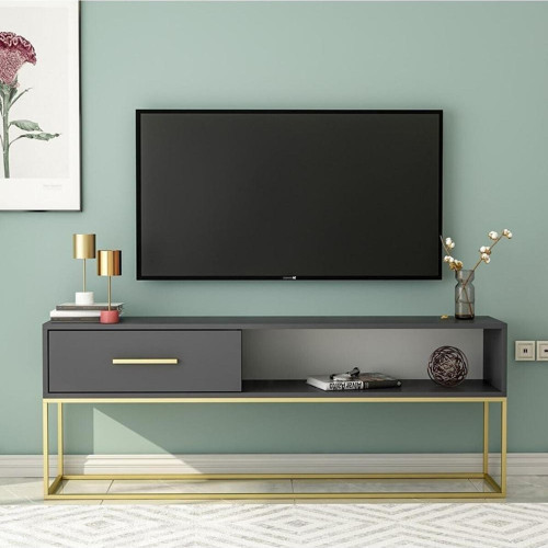 Mira Tv Sehpası Antrasit/Metal Gold Ayaklı