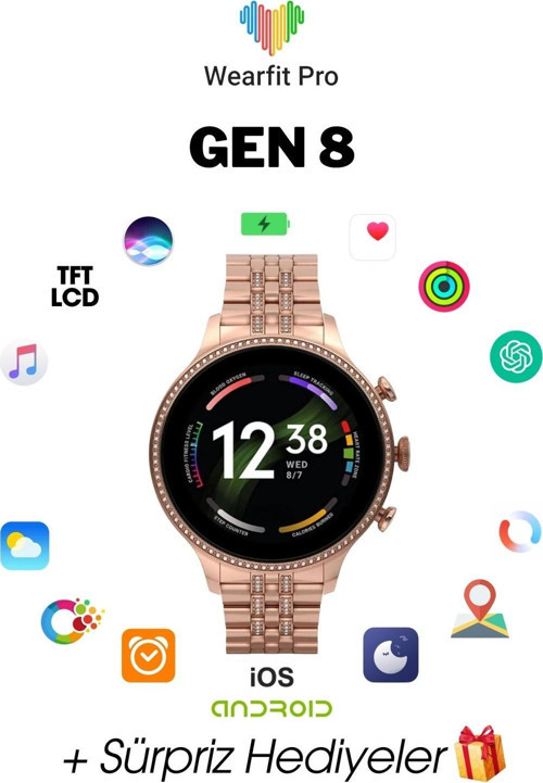 Gen 8 Akıllı Kol Saati Yuvarlak Model 1.43İnç 37 Mm Tft Ekran (Rose Gold)