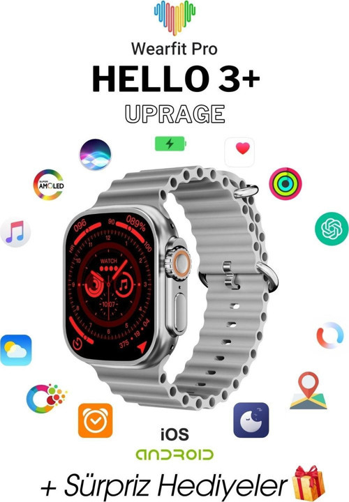 Hello 3 Uprage Akıllı Kol Saati Smart Watch Model:İnç 49 Mm Amoled Ekran (Gri)