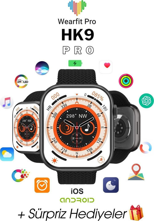 Hk9 Pro Akıllı Kol Saati Smart Watch Model:İnç 45 Mm Amoled Ekran (Siyah)
