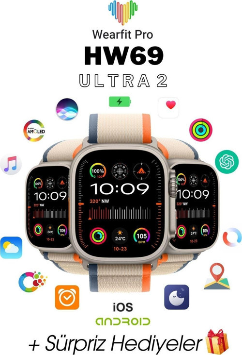 Hw69 Pro Max Akıllı Kol Saati Smart Watch Model:İnç 45 Mm Amoled Ekran (Gri)
