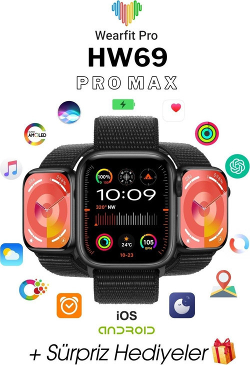 Hw69 Pro Max Akıllı Kol Saati Smart Watch Model:İnç 45 Mm Amoled Ekran (Rose Gold)