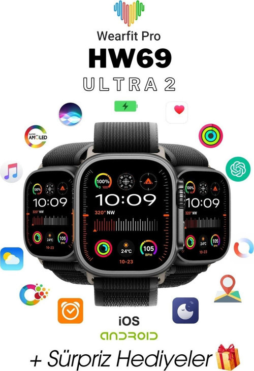 Hw69 Pro Max Akıllı Kol Saati Smart Watch Model:İnç 45 Mm Amoled Ekran (Siyah)