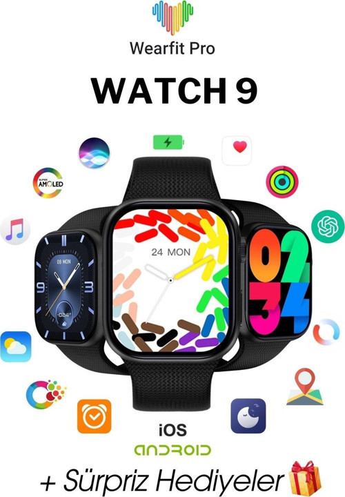 Watch 9 Akıllı Kol Saati Smart Watch Model:İnç 45 mm Amoled Ekran (Gri)