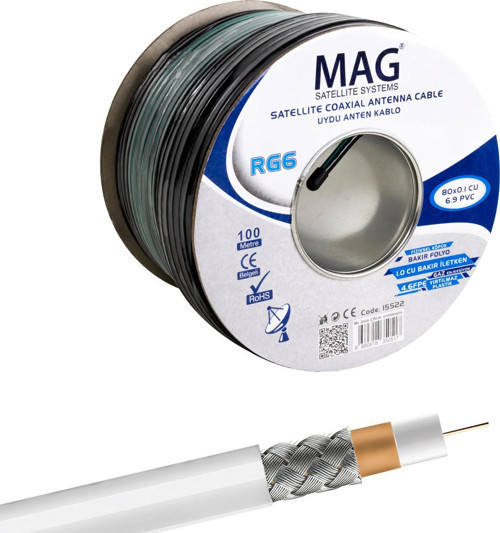 MAG RG6/U6 BAKIR CU/CU 80 TEL YEŞİL ANTEN KABLOSU (100 METRE) (2818)