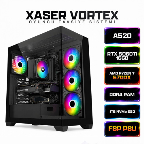 Vortex X110 Ryzen 7 5700X 16GB Ram 1TB M.2 NVMe SSD 16GB RTX5060Ti Masaüstü Oyuncu Bilgisayarı