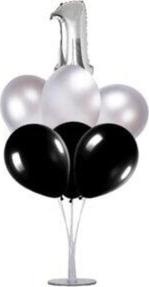 1 Yaş Rakam Folyo Balon Gümüş Silver 40 Cm, Balon Stand, 6 Adet Balon, Doğum Günü, Yaşgünü, Parti