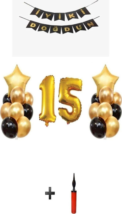 15 Yaş - Altın Gold Folyo Balon Parti Seti - Skradaparti152