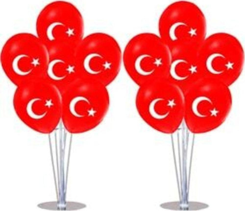 2 Adet 23 Nisan 7'li Balon Süsleme Standı Ve Türk Bayrağı Baskılı Balon