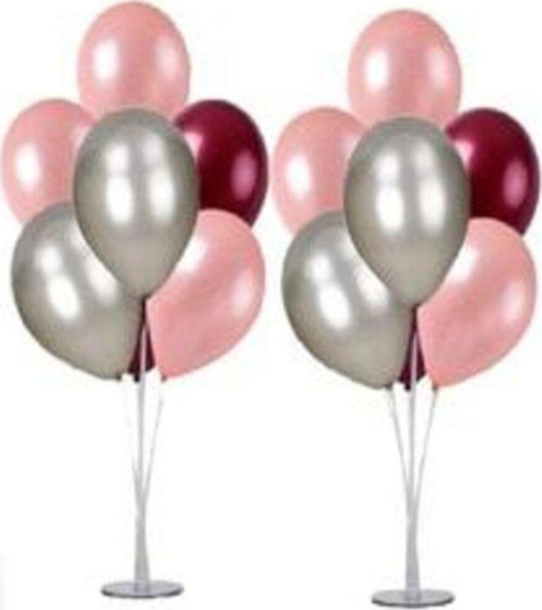 2 Adet 7'li Balon Standı Ve 14 Adet Rose Gold- Gümüş - Bordo Metalik Balon Set--skradaparti211
