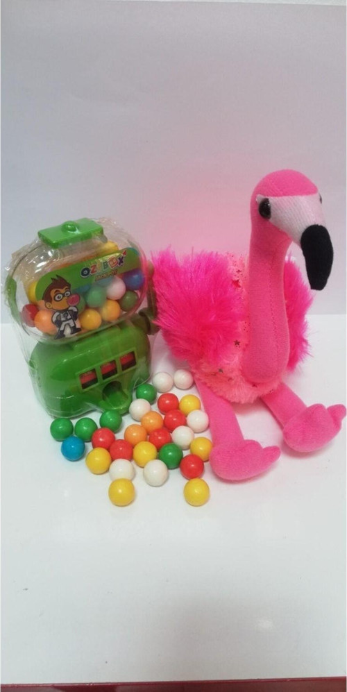 2 Si 1 Arada / Sevimli Flamingo 25 Cm Ve Yeşil Jackpot Sakız Makinası