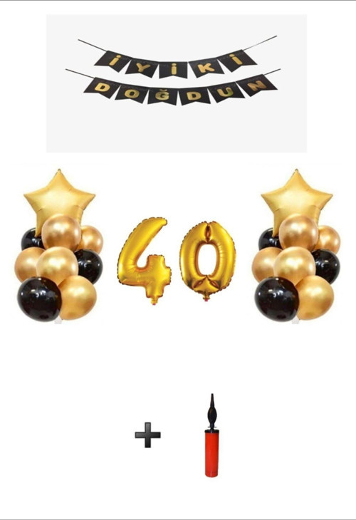 40 Yaş - Altın Gold Folyo Balon Parti Seti + Balon Pompası Hediye!!-- Skradaparti166