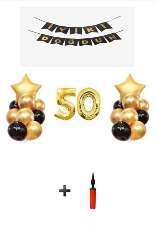 50 Yaş - Altın Gold Folyo Balon Parti Seti Skradaparti168