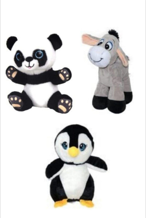 En Yakın Peluş Dostlarım / Sevimli Panda 15 Cm , Eşek Sıpası 15 Cm , Tombiş Penguen 15 Cm