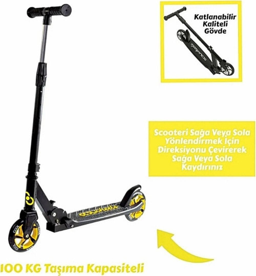 Kaliteli Sarı Çocuk Scooter Katlanabilir 2 Teker (8 Yaş ve Üzeri) Max 100 Kadar Taşır