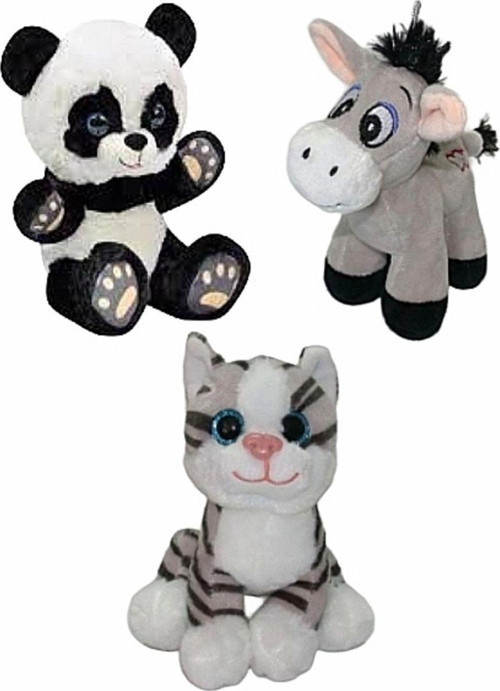 Küçük Peluş Panda-Eşek-Kedi 15 Cm Üçlü Peluş Oyuncak