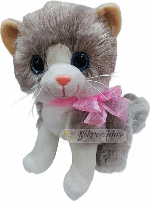 Miyavlayan Sevimli Sesli Yumuşacık Gri Peluş Kedi 20 Cm - Hediyelik Uyku Ve Oyun Arkadaşı