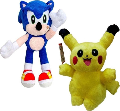 Sevimli 2'li Süper Sonic Peluş & Pokemon Pikachu Pikaçu Oyuncak Seti Uyku & Oyun Arkadaşı 30 Cm