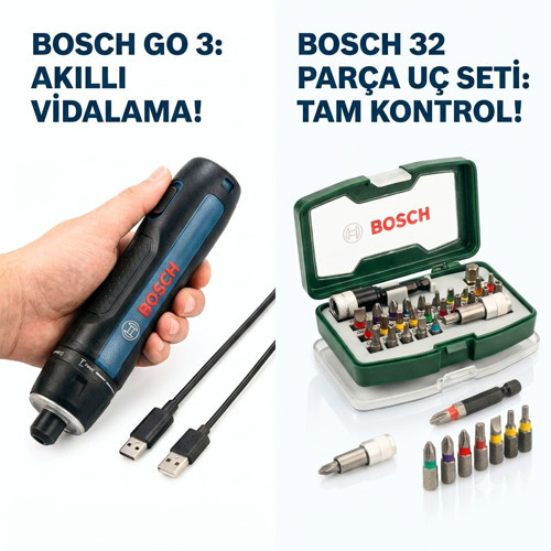 GO 3 Akülü Vidalama Makinesi ve 32 Parça Vidalama ve Uç Seti