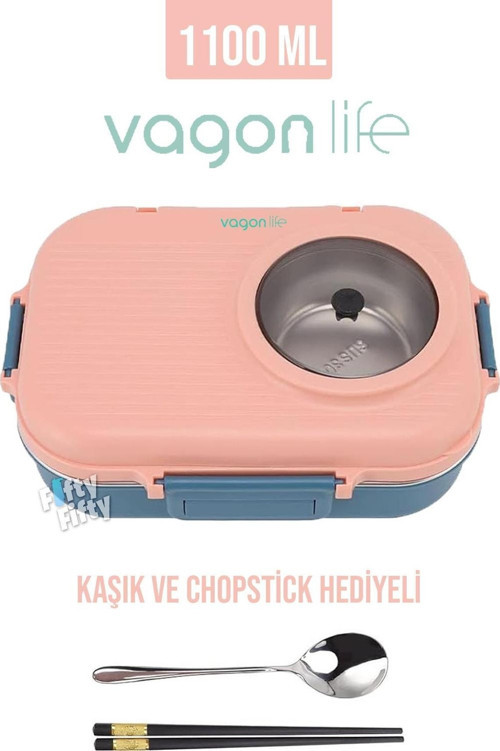 1100 ML Çorba Kaseli-Metal Kaşıklı Paslanmaz Çelik Bento Lunch Box Yeni Nesil Sefer Tası-ffbl70100