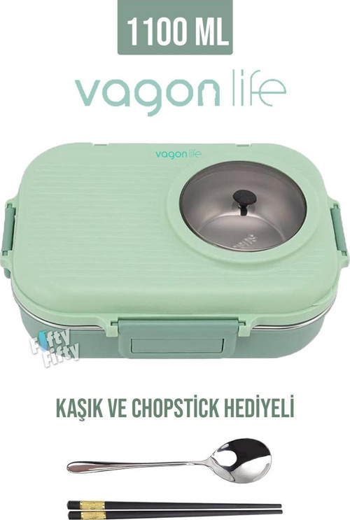 1100 ML Çorba Kaseli-Metal Kaşıklı Paslanmaz Çelik Bento Lunch Box Yeni Nesil Sefer Tası-ffbl70100