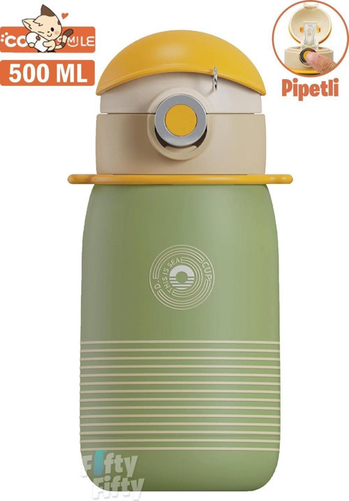 CocoSmile Özel Kutulu 500 ML Pipetli Çelik Termos -Boyun Askılı- 4 Farklı Model ffcs0003
