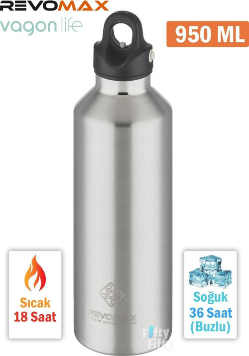 Revomax 950 ML Büyük Kapasiteli Özel Kapak Sistemli 18saat Sıcak/36 Saat Soğuk Çelik Termos -950ML