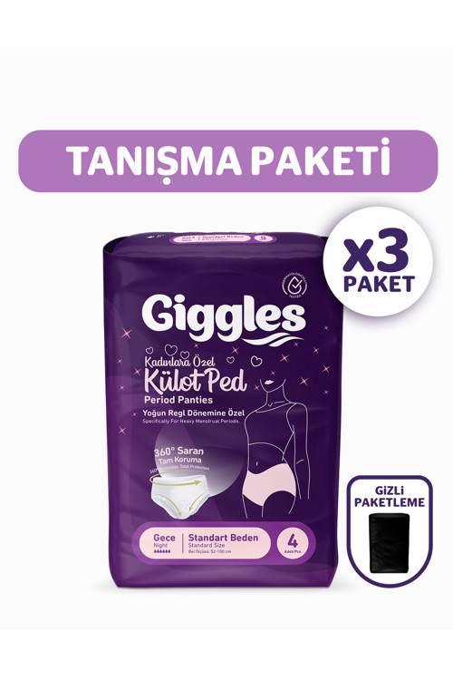 Külot Ped (Regl Gece Külodu) Bel Ölçüsü 52-100 cm Standart Beden 3 Paket 12 Adet