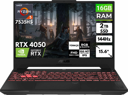 TUF Gaming A15 Ryzen 5-7535HS 16 GB 2 TBSSD RTX4050 15.6'' FHD Freedos FA507NU-LP157 BT16