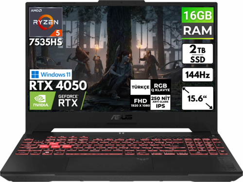 TUF Gaming A15 Ryzen 5-7535HS 16 GB 2 TBSSD RTX4050 15.6'' FHD Windows 11 Home FA507NU-LP157 BT41