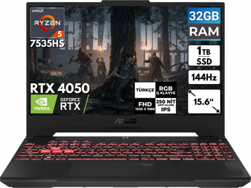 TUF Gaming A15 Ryzen 5-7535HS 32 GB 1 TBSSD RTX4050 15.6'' FHD Freedos FA507NU-LP157 BT12