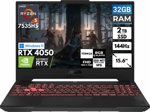 TUF Gaming A15 Ryzen 5-7535HS 32 GB 2 TBSSD RTX4050 15.6'' FHD Windows 11 Home FA507NU-LP157 BT42