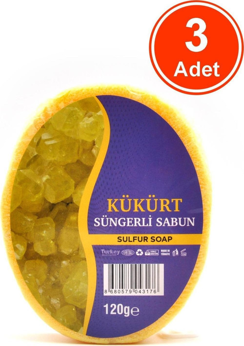 Kükürt Özlü Süngerli Sabun Banyo Duş Sabunu 120 G x 3 Adet